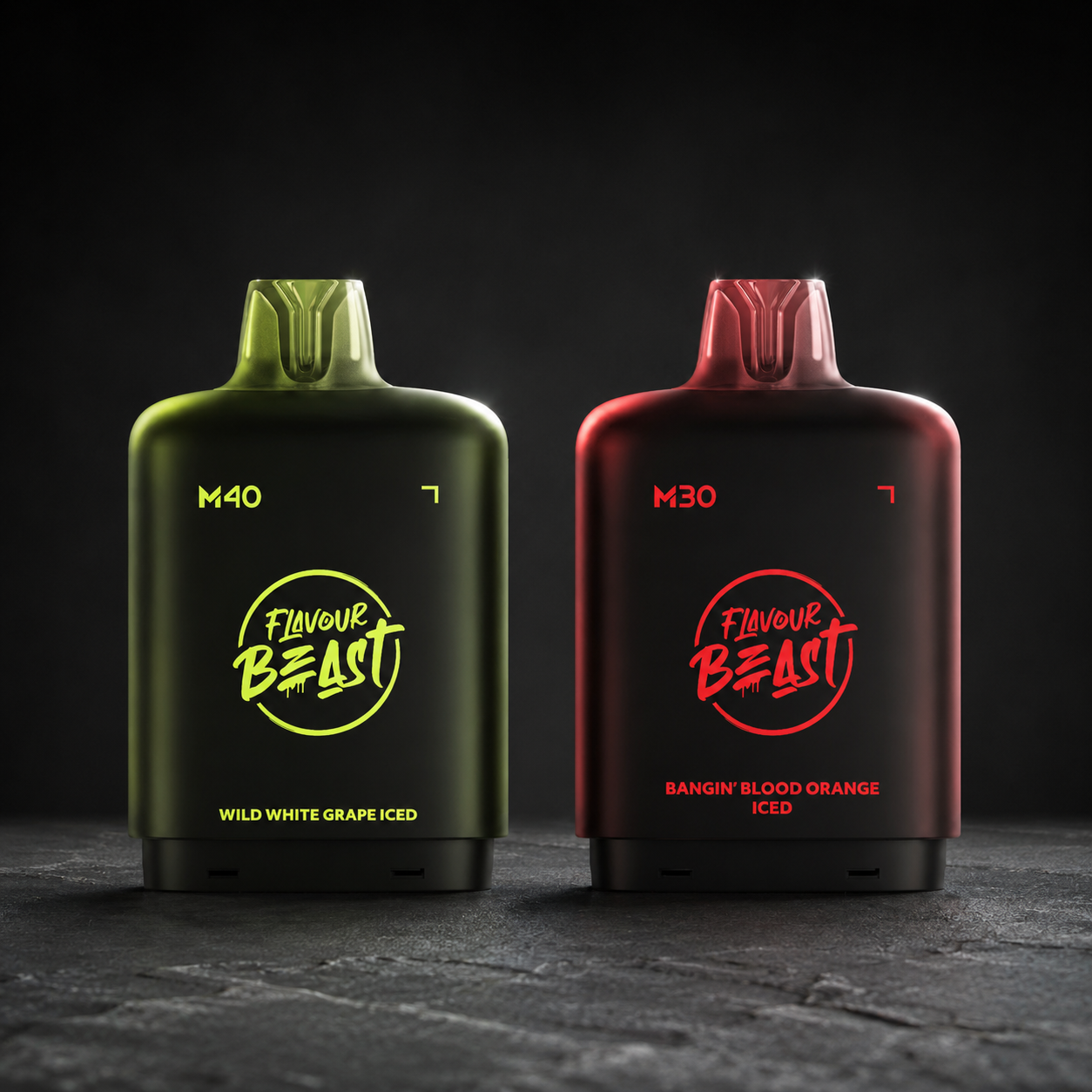 Flavour Beast Level X M Series 30mL and 40mL pods side by side at Supa Vapes Canada