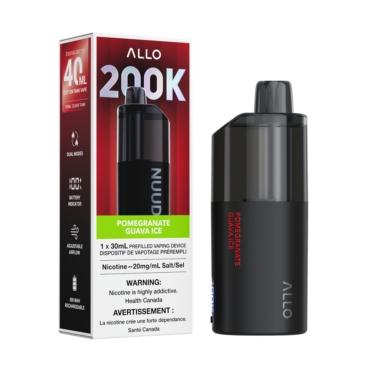 Allo Nuud 200K Disposable Vape 30mL in Pomegranate Guava Ice flavour | Supa Vapes Canada