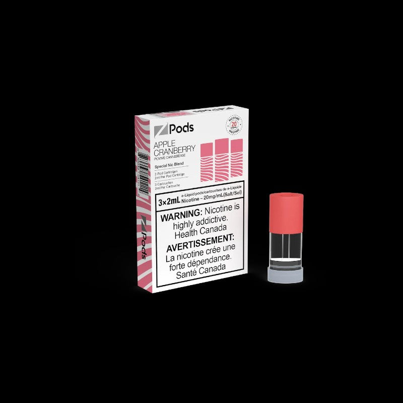 Z Pods Apple Cranberry flavour 20mg nicotine blend pods, smooth and powerful throat hits, ideal for Ontario and Quebec vapers.