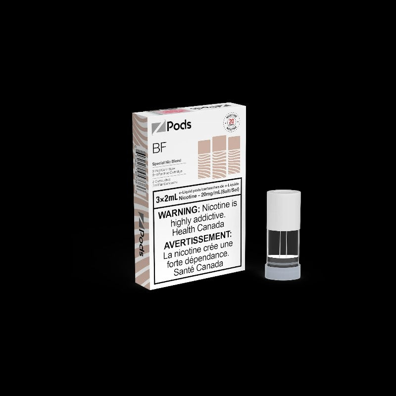 Z Pods, Banana Acai flavour, 20mg nicotine strength, powerful throat hit and smooth vaping experience, pre-filled pod compatible for Ontario and Quebec vapers.