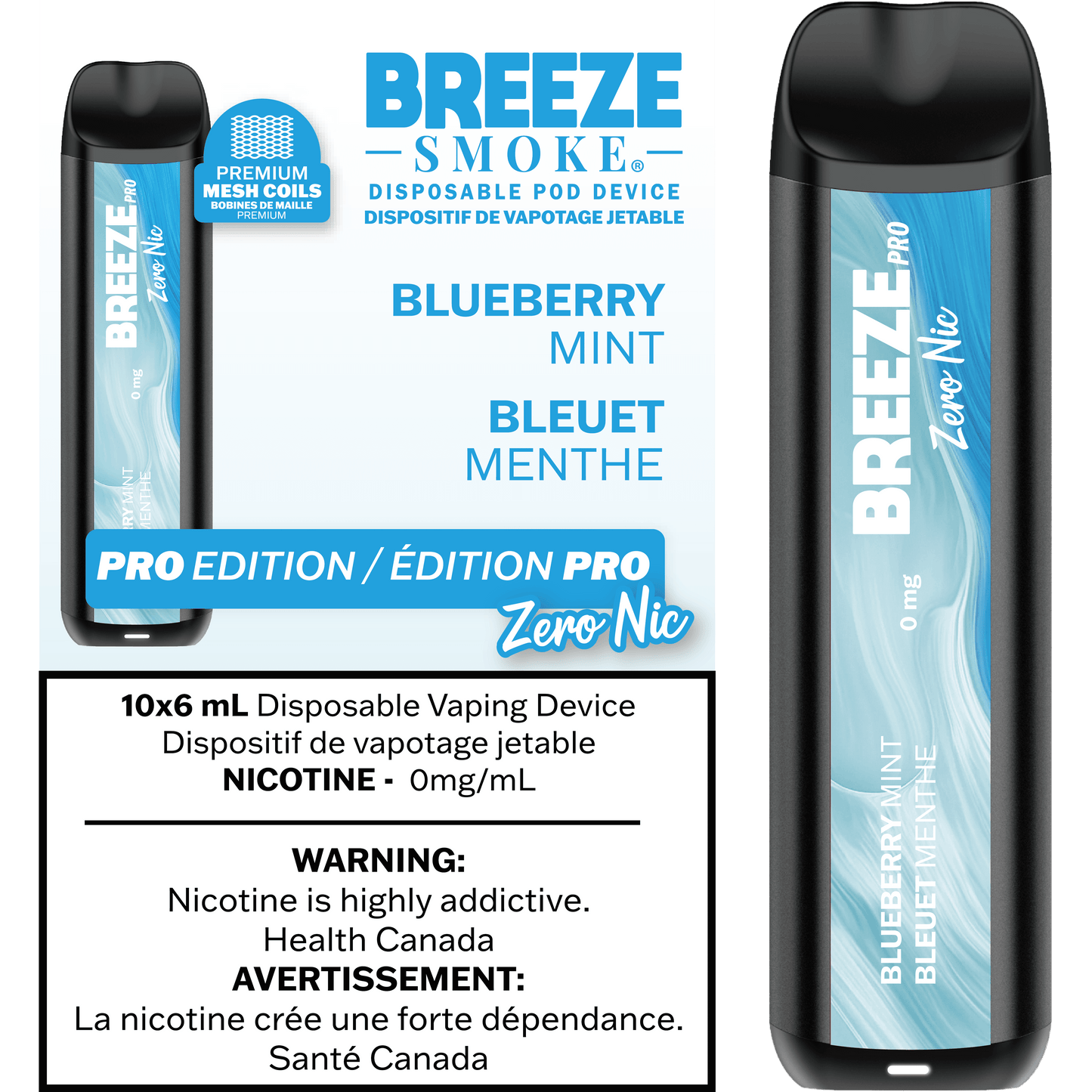 Breeze PRO 0MG Blueberry Watermelon - nicotine-free disposable vape with smooth flavour, available in Hawkesbury, Ottawa, and across Ontario.