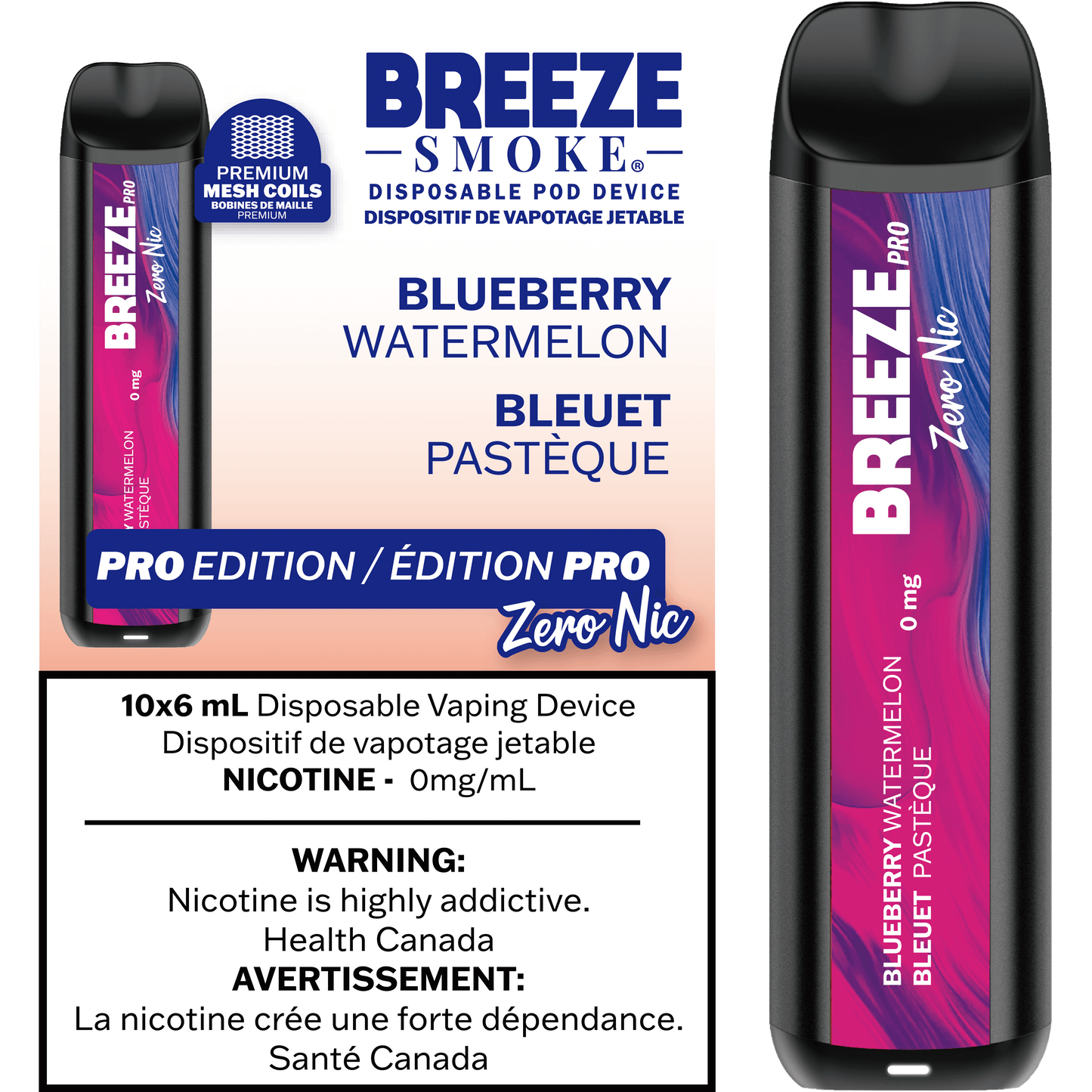 Breeze PRO 0MG Cherry Lemon - nicotine-free disposable vape with smooth flavour, available in Hawkesbury, Ottawa, and across Ontario.