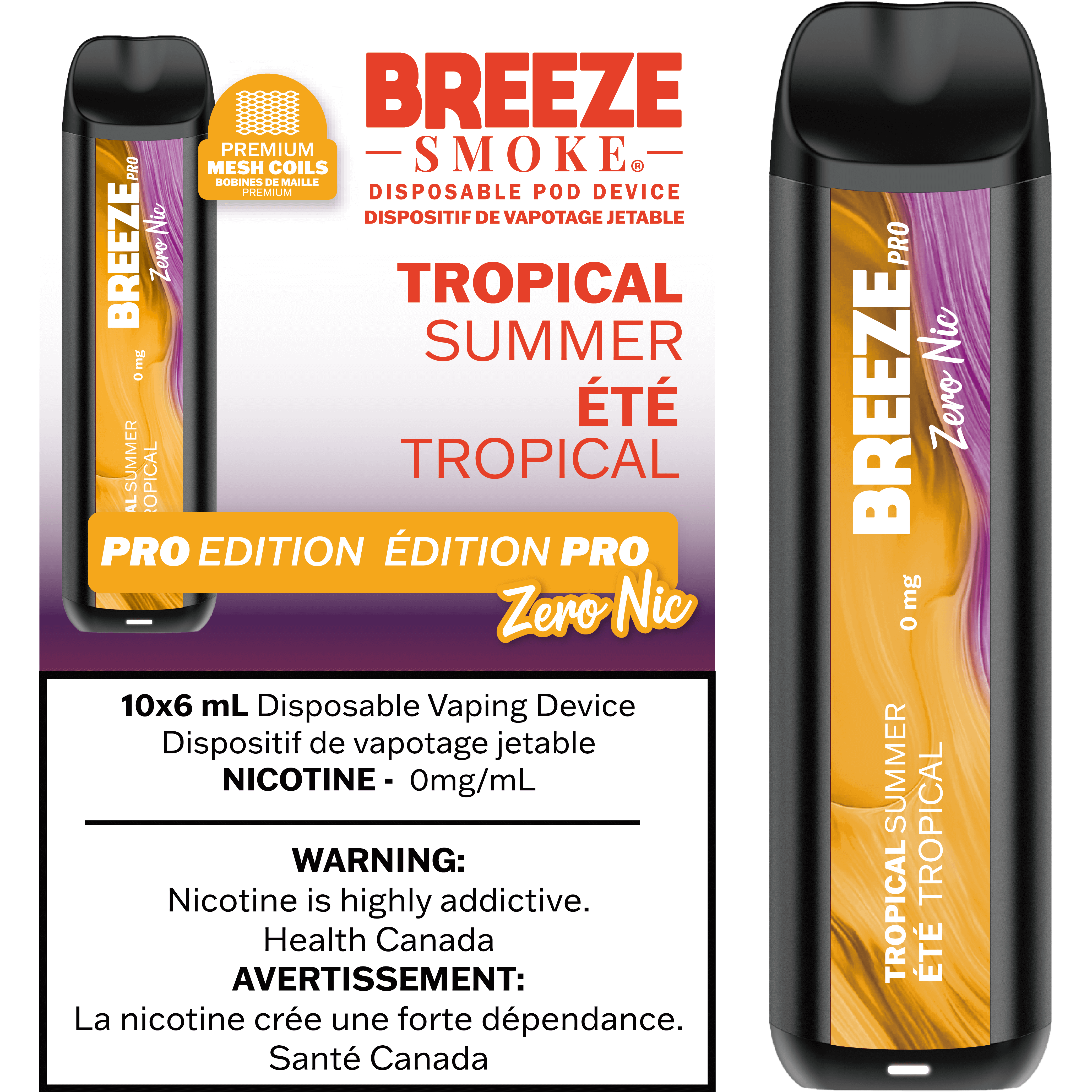 Breeze PRO 0MG - nicotine-free disposable vape with smooth flavour, available in Hawkesbury, Ottawa, and across Ontario.