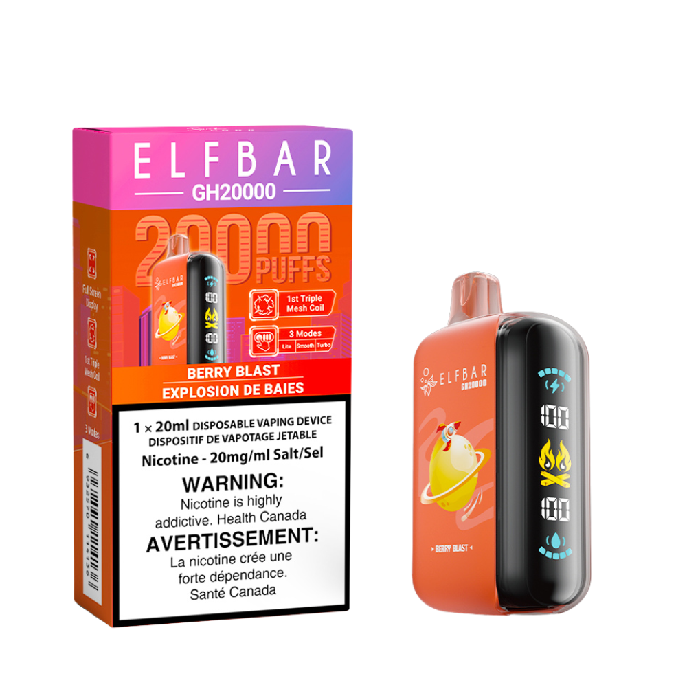 Elf Bar GH20K Disposable Vape, Strawberry Banana flavour with creamy banana and sweet strawberry notes, premium disposable vape ideal for vapers in Ontario and Quebec.