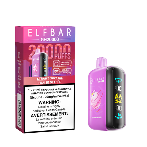 Elf Bar GH20K Disposable Vape, Blue Razz Ice flavour, 20,000 puffs, triple mesh coils, adjustable modes for smooth vaping experience, ideal for Ontario and Quebec vapers.