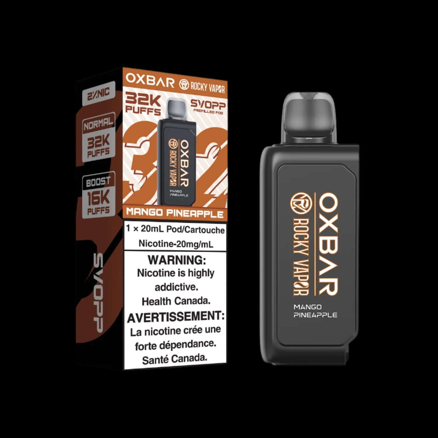 Svopp rocky vapor OXBAR 32K Peach Ice - flavor-rich disposable vape for everyday satisfaction, available in Hawkesbury, Ottawa, and across Ontario.