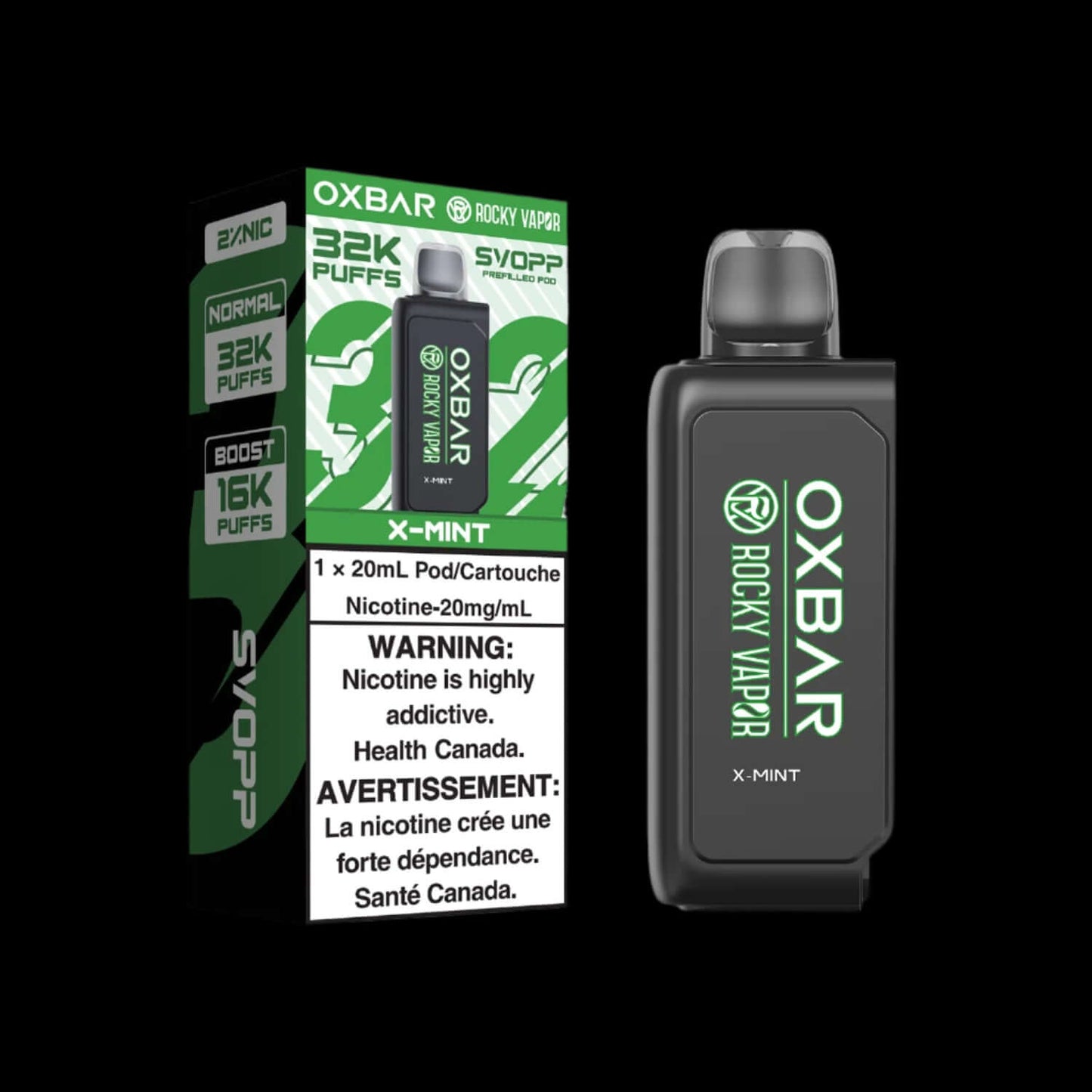 Svopp rocky vapor OXBAR 32K Apple Kiwi Ice - flavor-rich disposable vape for everyday satisfaction, available in Hawkesbury, Ottawa, and across Ontario.