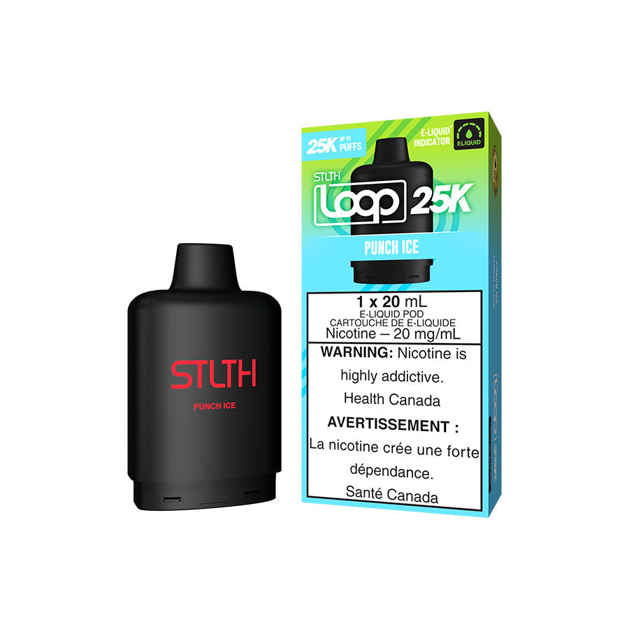 STLTH Loop 25K, Tropical Storm Ice flavour disposable vape, rechargeable with up to 25,000 puffs, designed for heavy users in Ontario and Quebec.