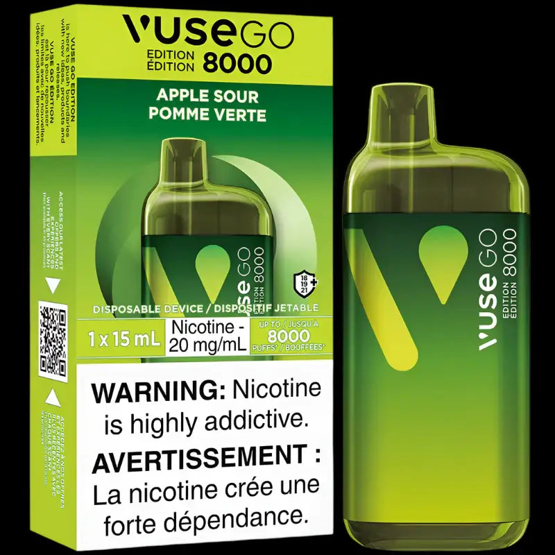 VUSE Go 8000 disposable vape - Apple Sour flavor - long-lasting and convenient vaping available in Hawkesbury, Ottawa, and across Ontario.