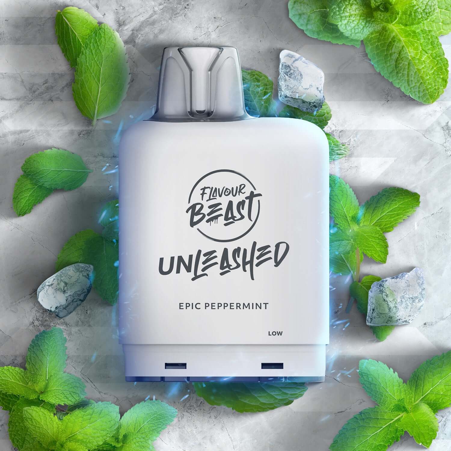 Flavour Beast Level X Unleashed Boost G2 Pod 25K, Epic Blue Razz Lemon Ice flavour pod with 23W Boost mode, delivering double flavour intensity, 25,000 puffs, designed for Ontario and Quebec vapers.