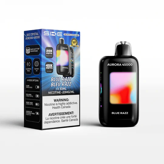 SKE AURORA 45K, Blueberry Pear flavour, refreshing blend of juicy blueberries and crisp pears for a delicious vaping experience, ideal for Ontario and Quebec customers.