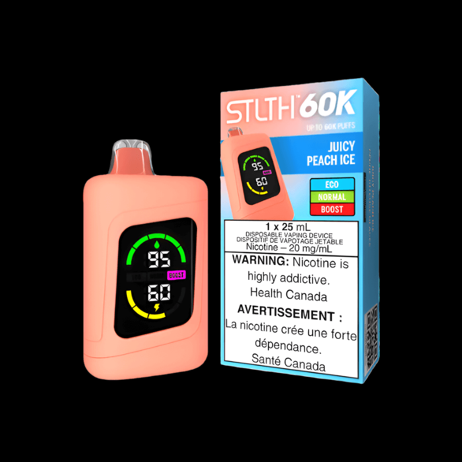 STLTH 60K Juicy Peach Ice - flavor-packed disposable vape available in Hawkesbury, Ottawa, and across Ontario.