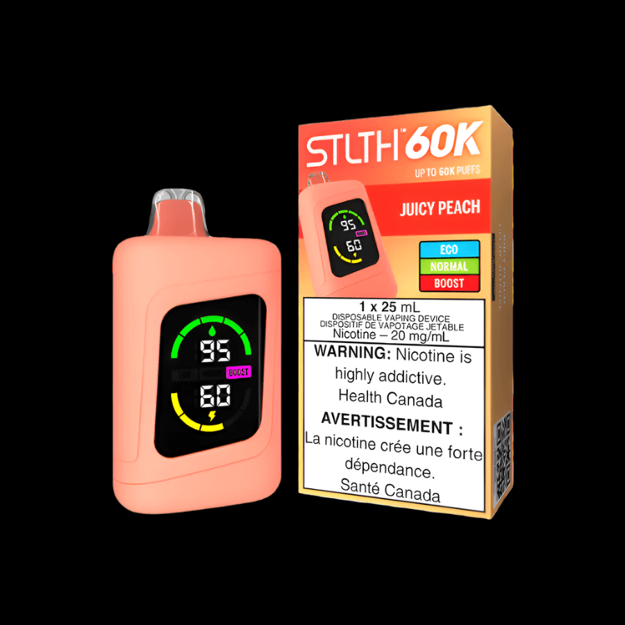 STLTH 60K Juicy Peach - flavor-packed disposable vape available in Hawkesbury, Ottawa, and across Ontario.