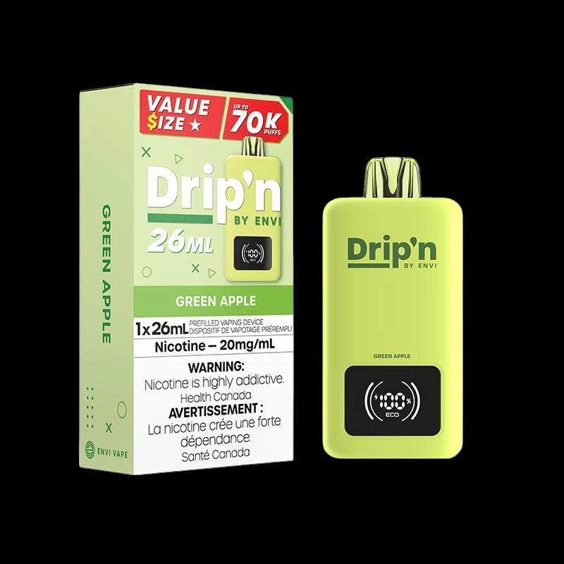 DRIP'N by Envi 26mL Disposable, Raspberry Peach Mango Ice flavour, smooth and consistent nicotine delivery, convenient disposable vape, tailored for Ontario and Quebec vapers.