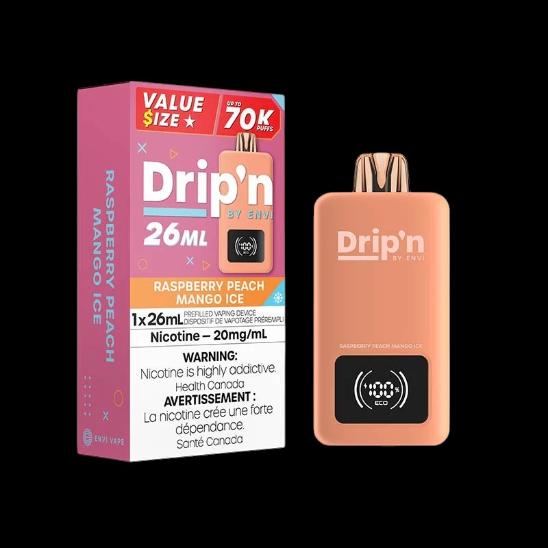 DRIP'N by Envi 26mL Disposable, Green Apple flavour, smooth nicotine delivery, dual power modes for customizable vaping experience, ideal for Ontario and Quebec vapers.