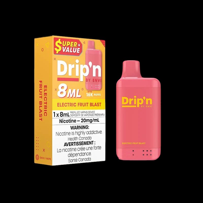 DRIP'N by Envi 8mL Disposable, Triple Berry flavour, disposable vape with adjustable airflow and rechargeable battery, up to 16,000 puffs, ideal for Ontario and Quebec vapers.