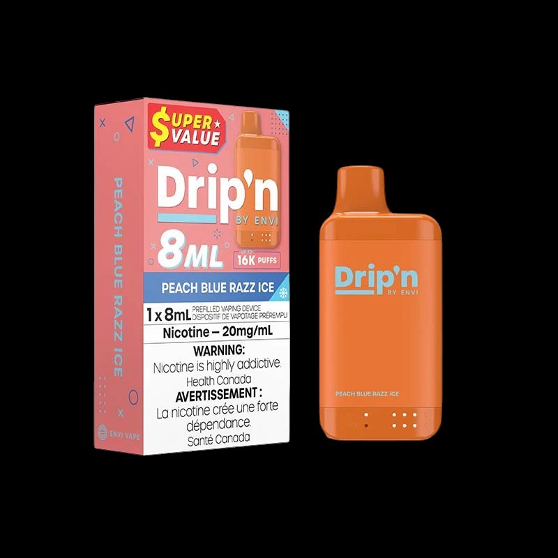 DRIP'N by Envi 8mL Disposable, Mango Peach Watermelon flavour, smooth fruity vape experience with adjustable airflow and long-lasting battery, ideal for Ontario and Quebec vapers.