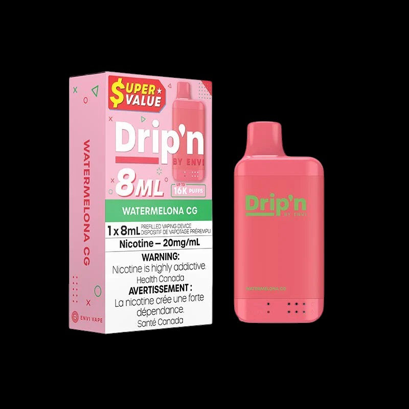DRIP'N by Envi 8mL Disposable, Blue Razz flavour, 16,000 puffs, adjustable airflow, rechargeable battery, perfect disposable vape for Ontario and Quebec vapers.