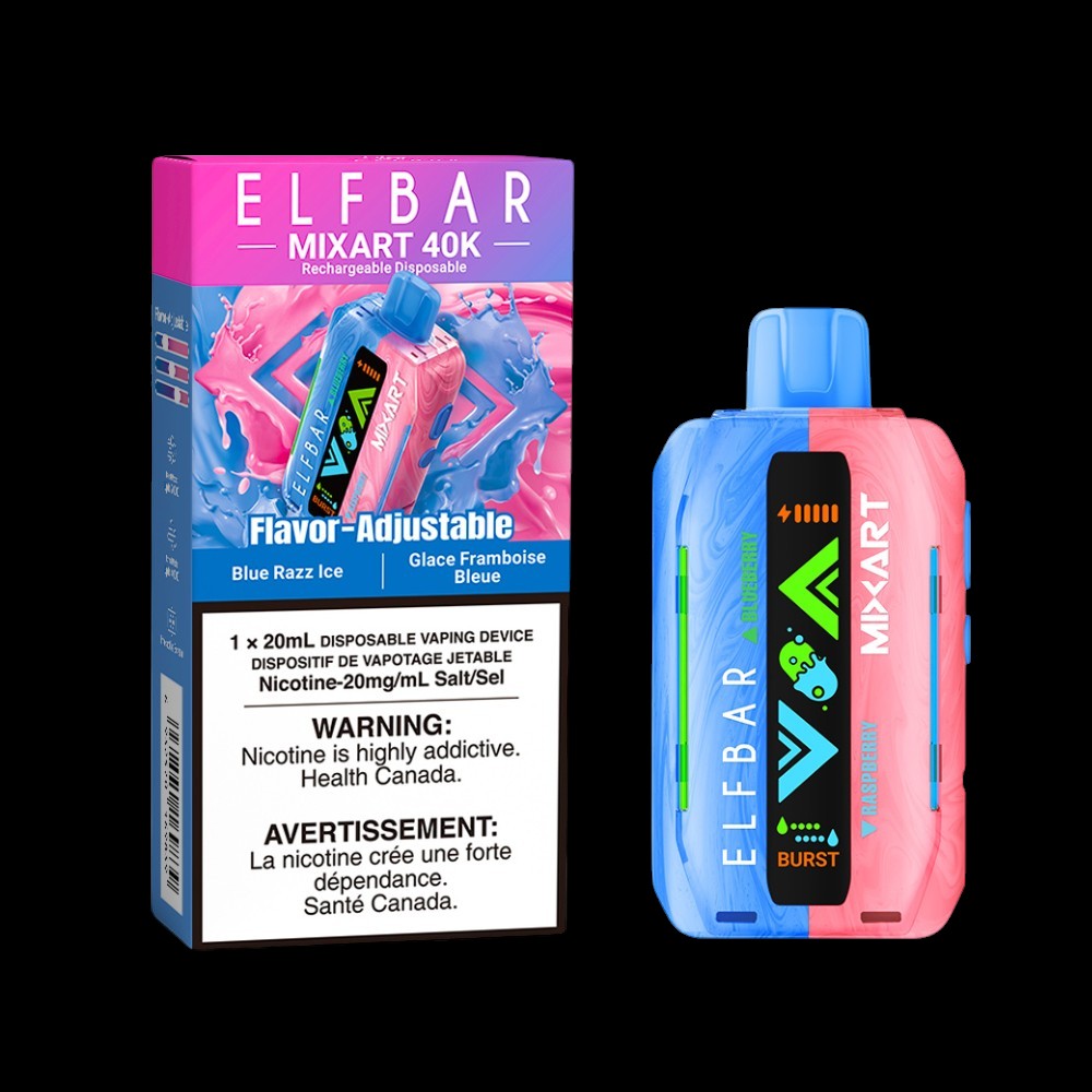 Elf Bar MixArt 40K Disposable Vape, Blue Razz Ice flavour with 20mg nicotine strength, high-quality disposable vape designed for customizable experience, ideal for Ontario and Quebec vapers.