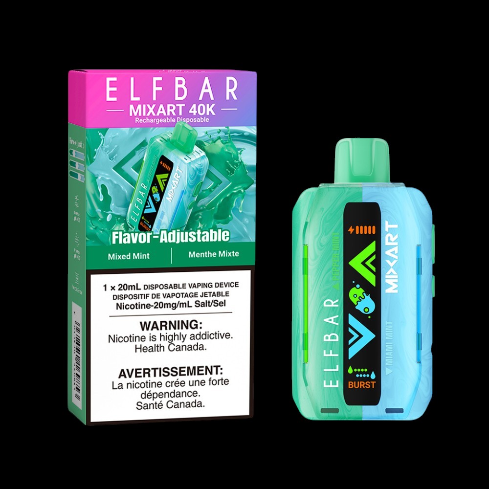 Elf Bar MixArt 40K Disposable Vape, Mixed Mint flavour with 20mg/mL nicotine strength, smooth and customizable vape experience, designed for Ontario and Quebec vapers.