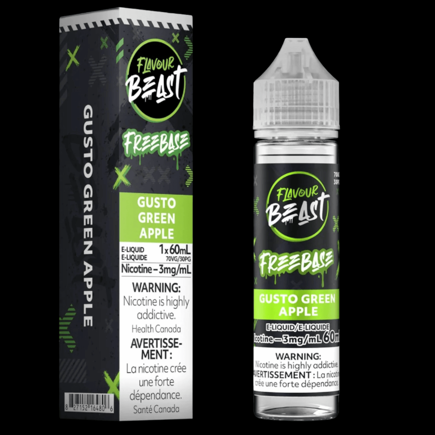Flavour Beast e-liquid freebase (60ML) Gusto Green Apple - premium freebase ejuice with bold flavor profiles, available in Hawkesbury, Ottawa, and across Ontario.
