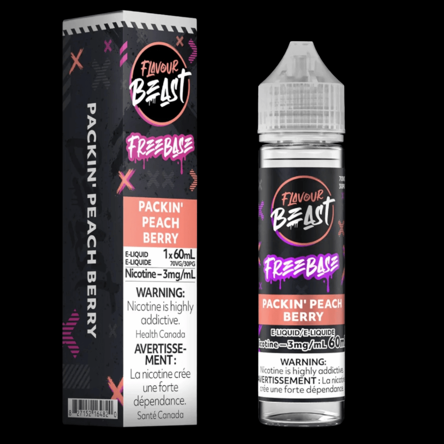 Flavour Beast e-liquid freebase (60ML) Packin' Peach Berry - premium freebase ejuice with bold flavor profiles, available in Hawkesbury, Ottawa, and across Ontario.