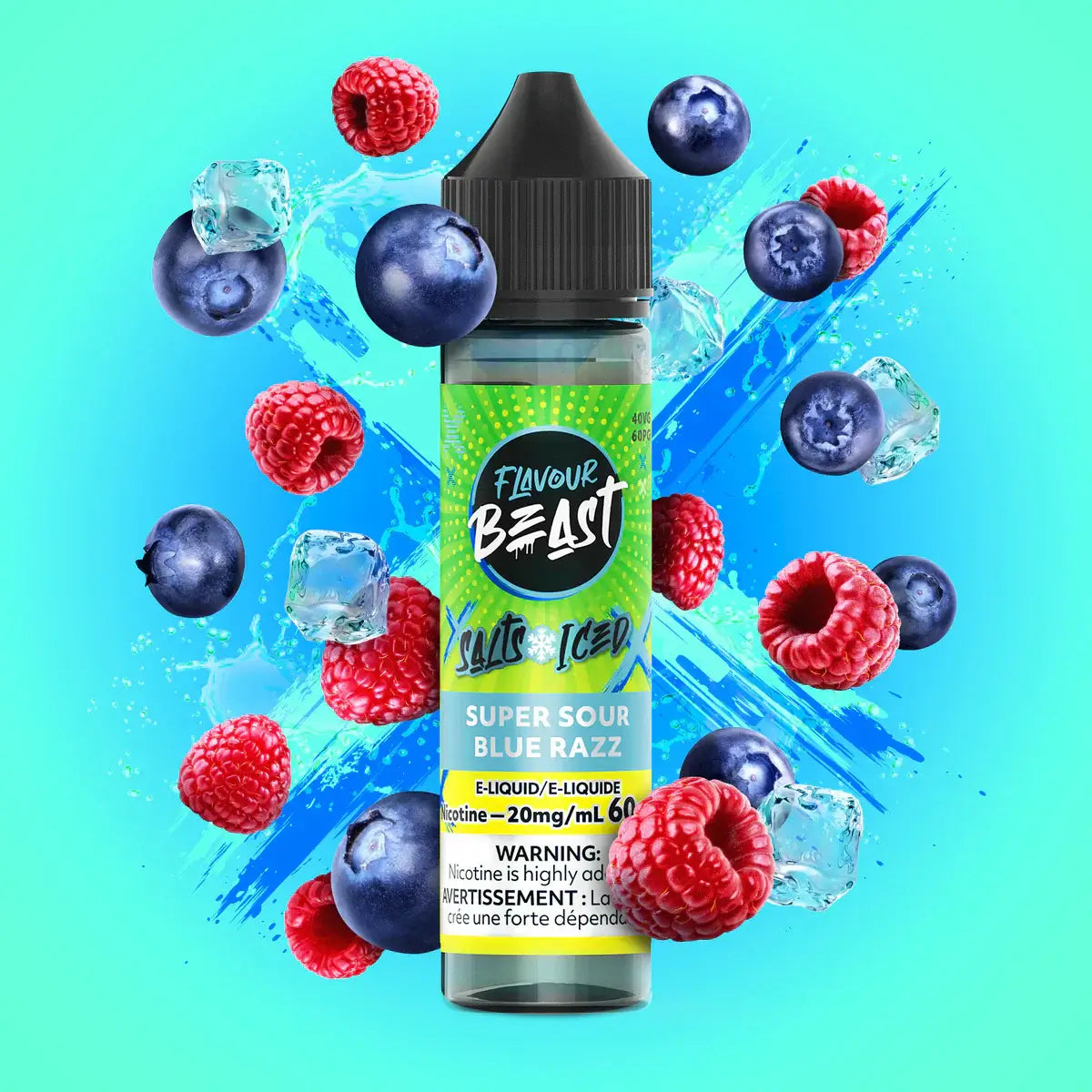 Flavour Beast E-Liquid Salt Iced 60mL, Sic Strawberry flavour, 20mg/mL nicotine strength, rich iced vape juice, bold and smooth satisfaction, ideal for Ontario and Quebec vapers.