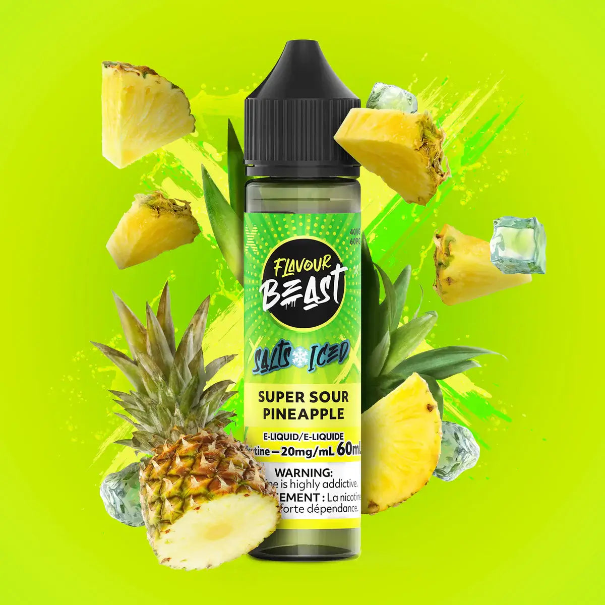 Flavour Beast E-Liquid Salt Iced 60mL, Super Spearmint flavour with 20mg/mL nicotine strength, cool and refreshing vaping experience, designed for Ontario and Quebec customers.