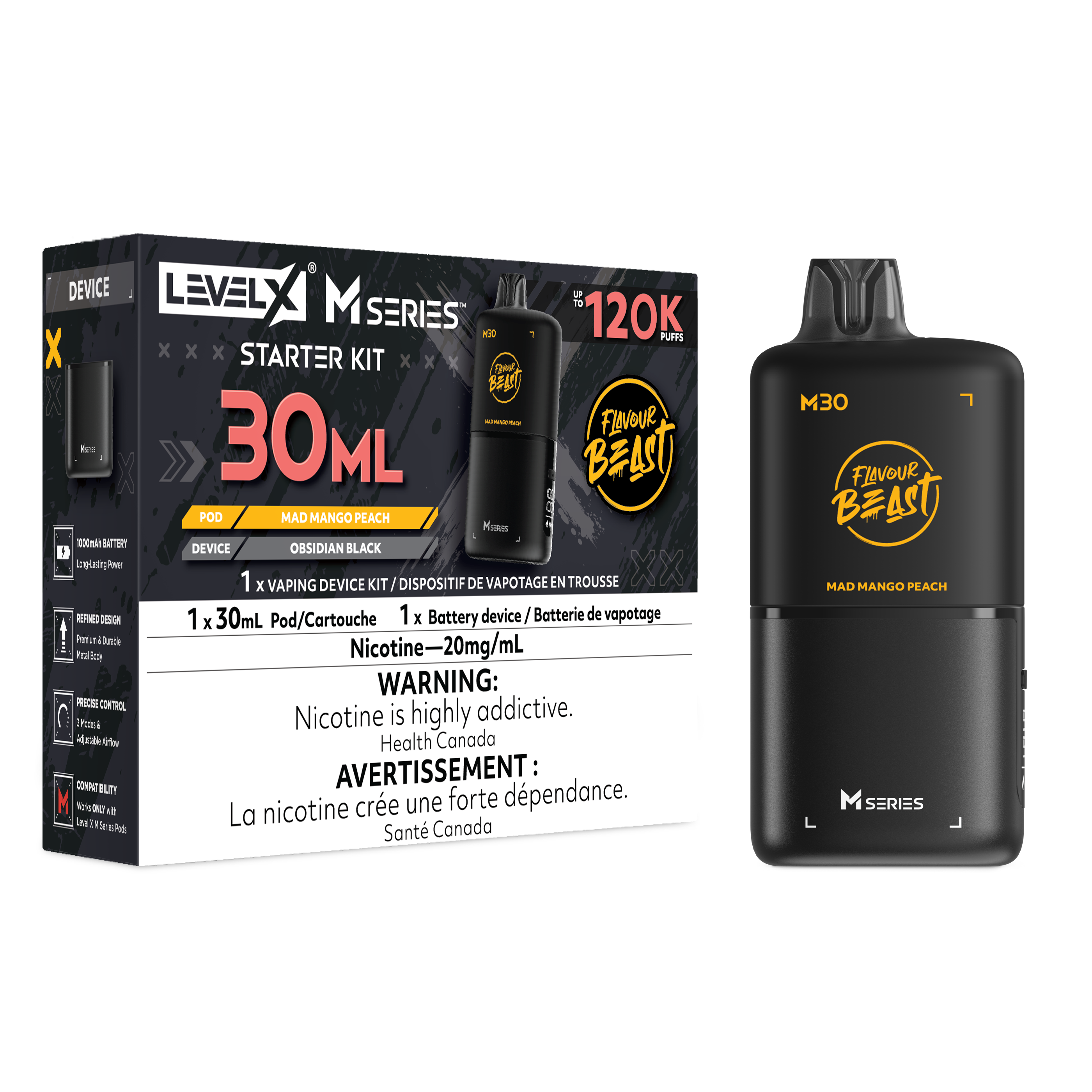 Flavour Beast Level X M Series Starter Kit 30mL Mad Mango Peach - Supa Vapes