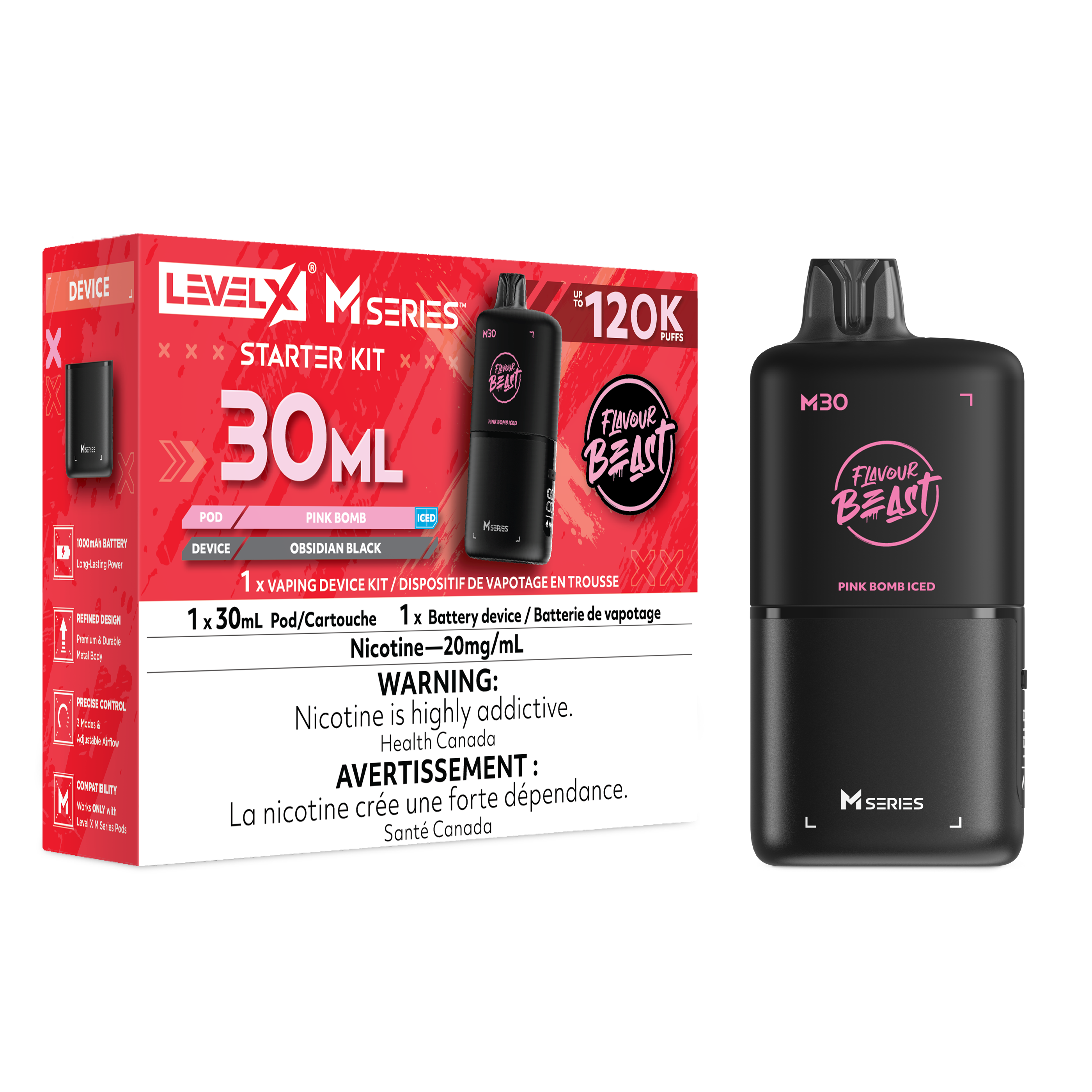 Flavour Beast Level X M Series Starter Kit 30mL Pink Bomb Iced - Supa Vapes