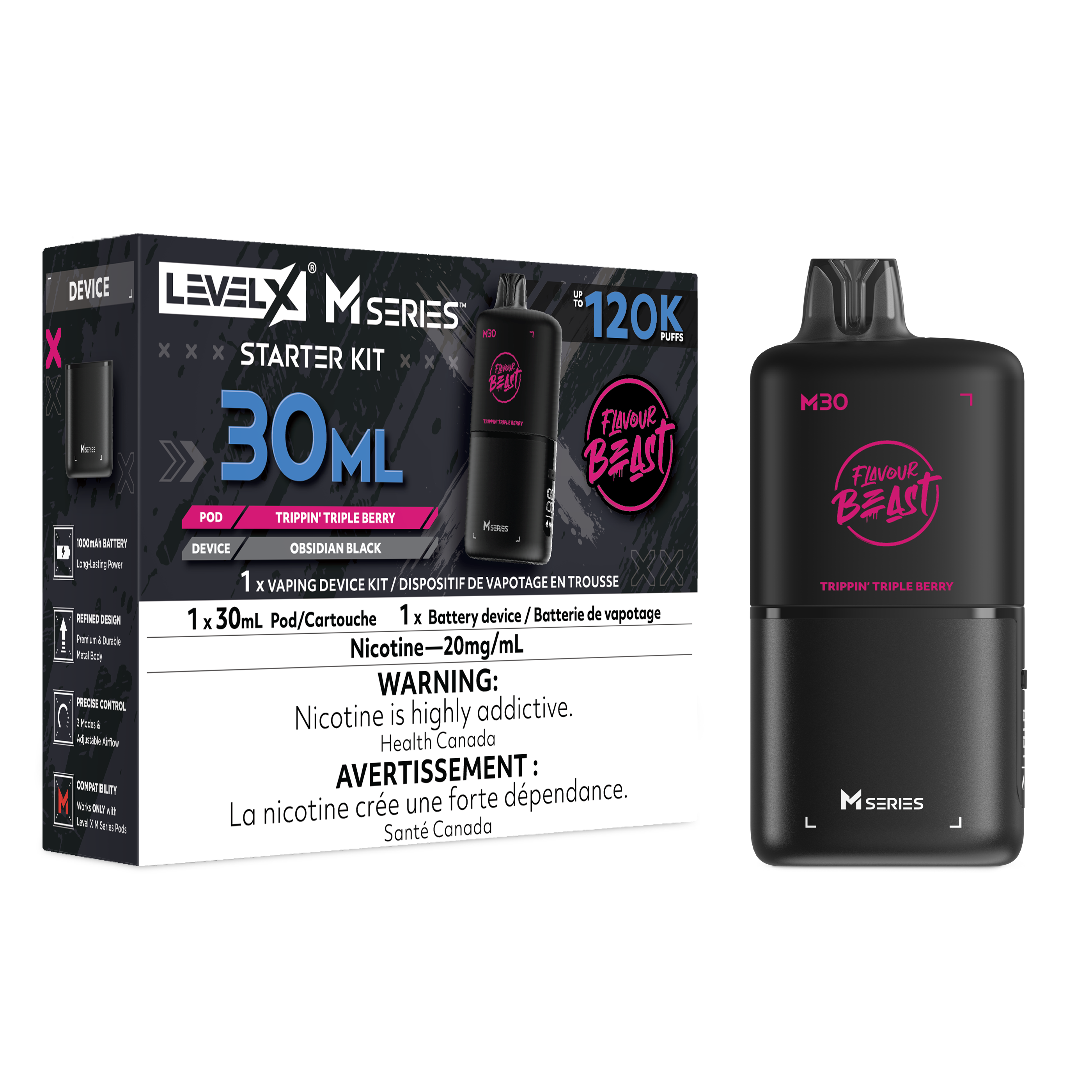 Flavour Beast Level X M Series Starter Kit 30mL Trippin' Triple Berry - Supa Vapes
