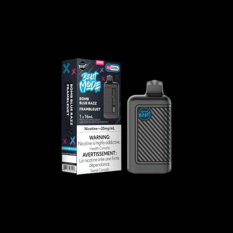 Flavour Beast Beast Mode Disposable, Bomb Blue Razz flavour, powerful flavour-rich vape with dual modes and 8000 puffs, ideal for Ontario and Quebec vapers.