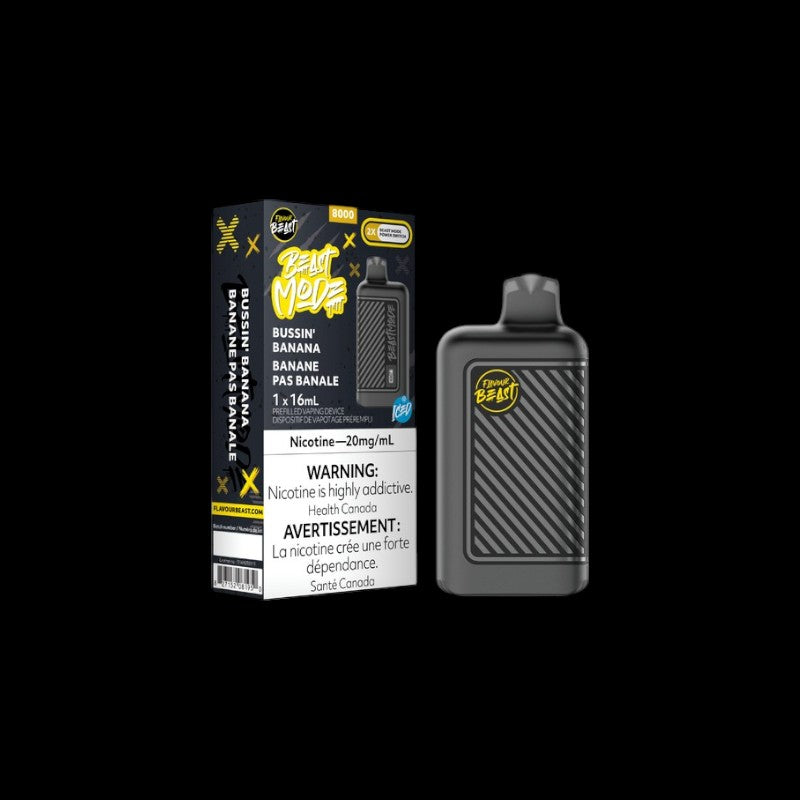 Flavour Beast Beast Mode Disposable, Bussin' Banana Iced flavour, refreshing banana blend with icy finish, designed for Ontario and Quebec vape enthusiasts seeking intense flavour and lasting performance.