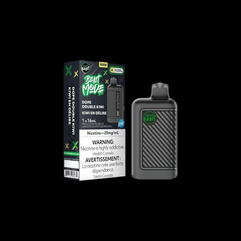 Flavour Beast Beast Mode Disposable, Dope Double Kiwi Iced flavour, refreshing dual-mode vaping device with powerful kiwi iced taste, ideal for Ontario and Quebec vape enthusiasts.