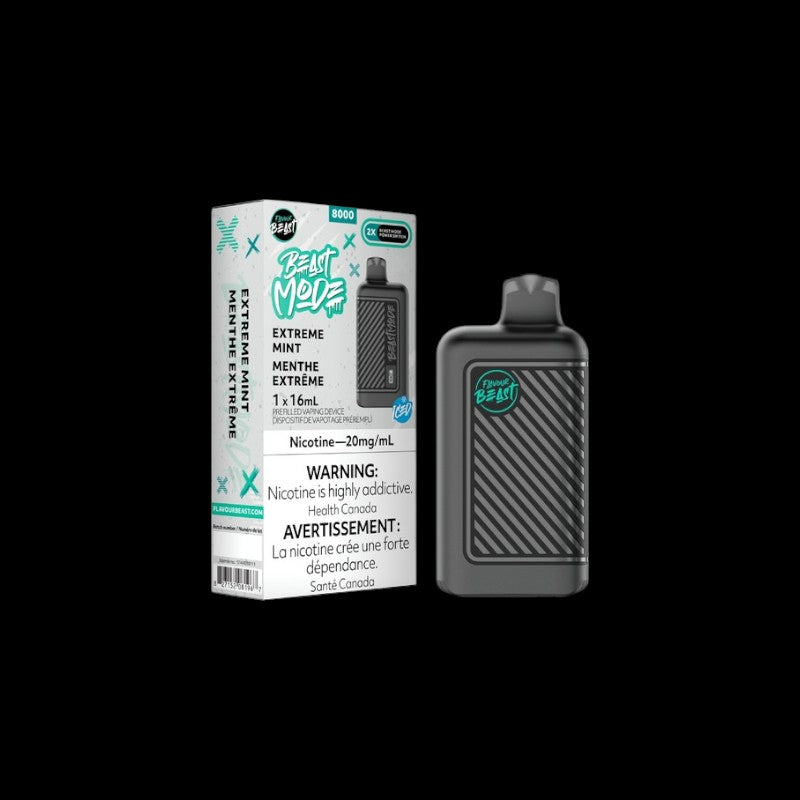 Flavour Beast Beast Mode Disposable, Extreme Mint Iced flavour, refreshing icy mint hit, ideal for Ontario and Quebec vapers looking for cool and invigorating flavours.