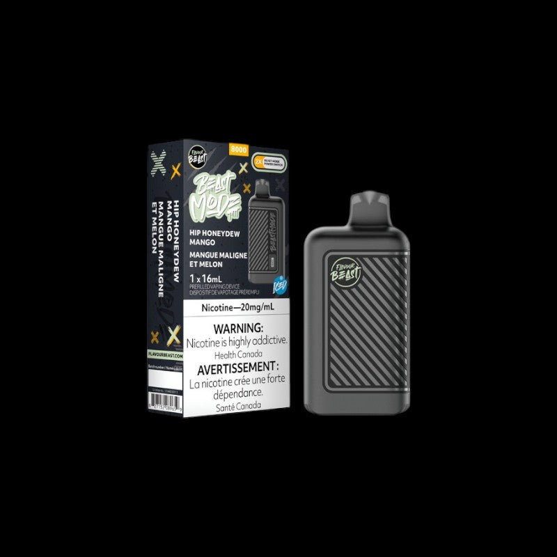 Flavour Beast Beast Mode Disposable, Hip Honeydew Mango Iced flavour, dual-mode vaping device, refreshing and smooth, designed for Ontario and Quebec customers.