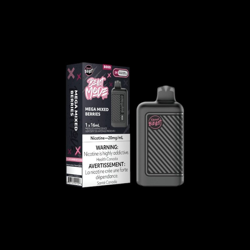 Flavour Beast Beast Mode Disposable, Mega Mixed Berries flavour, bold flavour with massive puff capacity, ideal disposable vape for Ontario and Quebec customers.