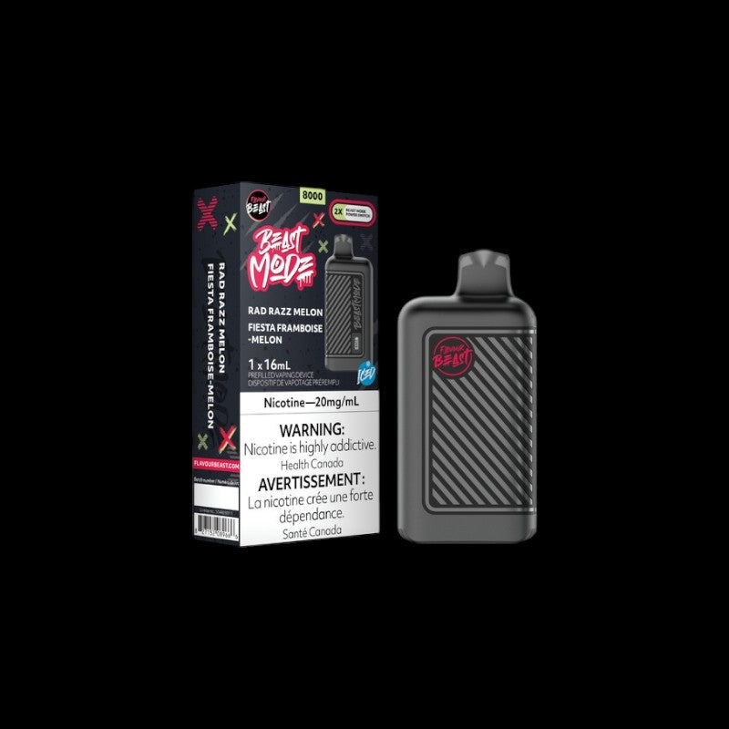 Flavour Beast Beast Mode Disposable, Rad Razz Melon Iced flavour, 8000 puffs, high-performance vape device designed for Ontario and Quebec vapers.