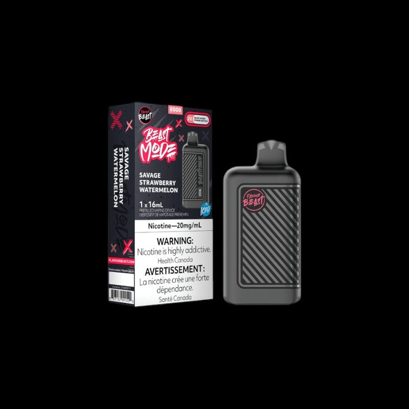 Flavour Beast Beast Mode Disposable, Savage Strawberry Watermelon Iced flavour, icy fruity blast vape device, ideal for vapers in Ontario and Quebec.