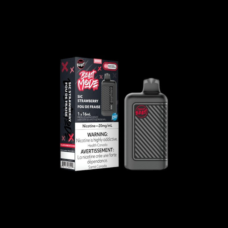 Flavour Beast Beast Mode Disposable, Sic Strawberry Iced flavour, refreshing strawberry with icy coolness, perfect for Ontario and Quebec vapers seeking smooth hits and bold clouds.