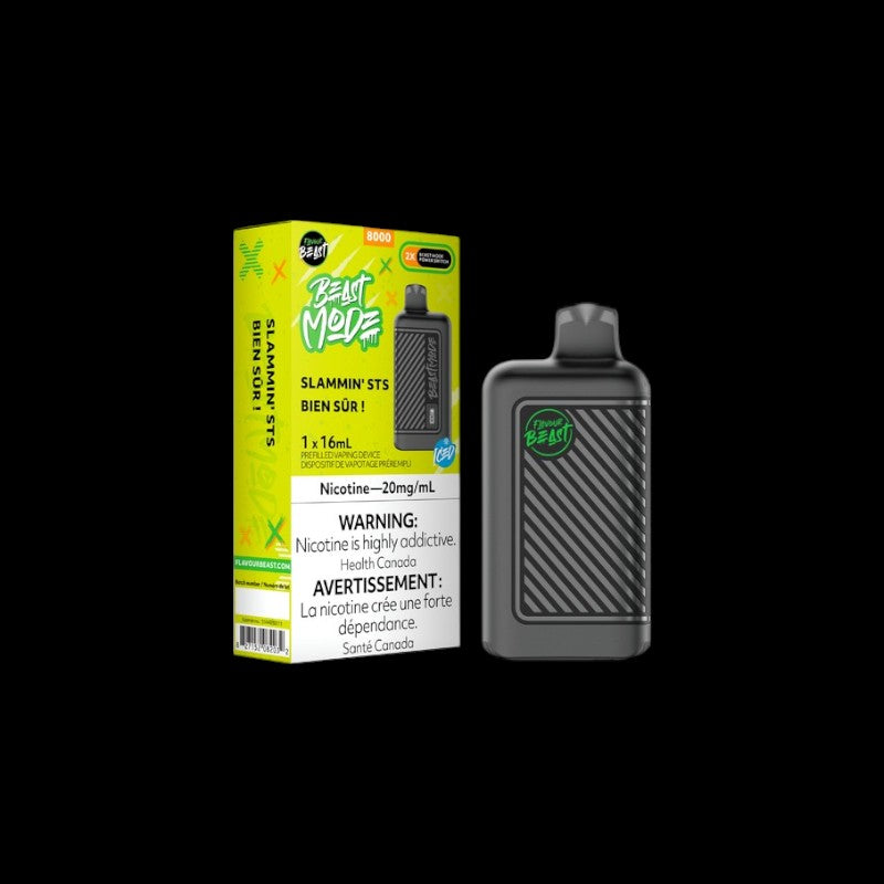 Flavour Beast Beast Mode Disposable, Slammin' STS Iced flavour, refreshing menthol vape, ideal for Ontario and Quebec vaping community.