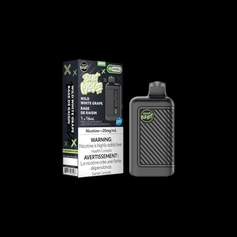Flavour Beast Beast Mode Disposable, Wild White Grape Iced flavour, disposable vape delivering refreshing and vibrant clouds with intense taste, perfect for Ontario and Quebec vape enthusiasts.