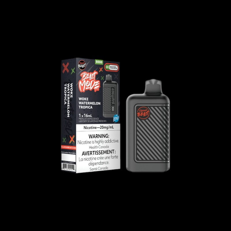 Flavour Beast Beast Mode Disposable, Woke Watermelon Tropica Iced flavour, high-capacity disposable vape designed for Ontario and Quebec vapers.