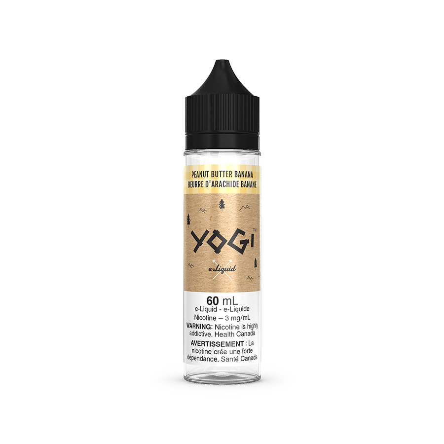Yogi E-Liquid, Peanut Butter Banana flavour, 3mg nicotine strength, rich creamy vape experience, ideal for vapers in Ontario and Quebec.
