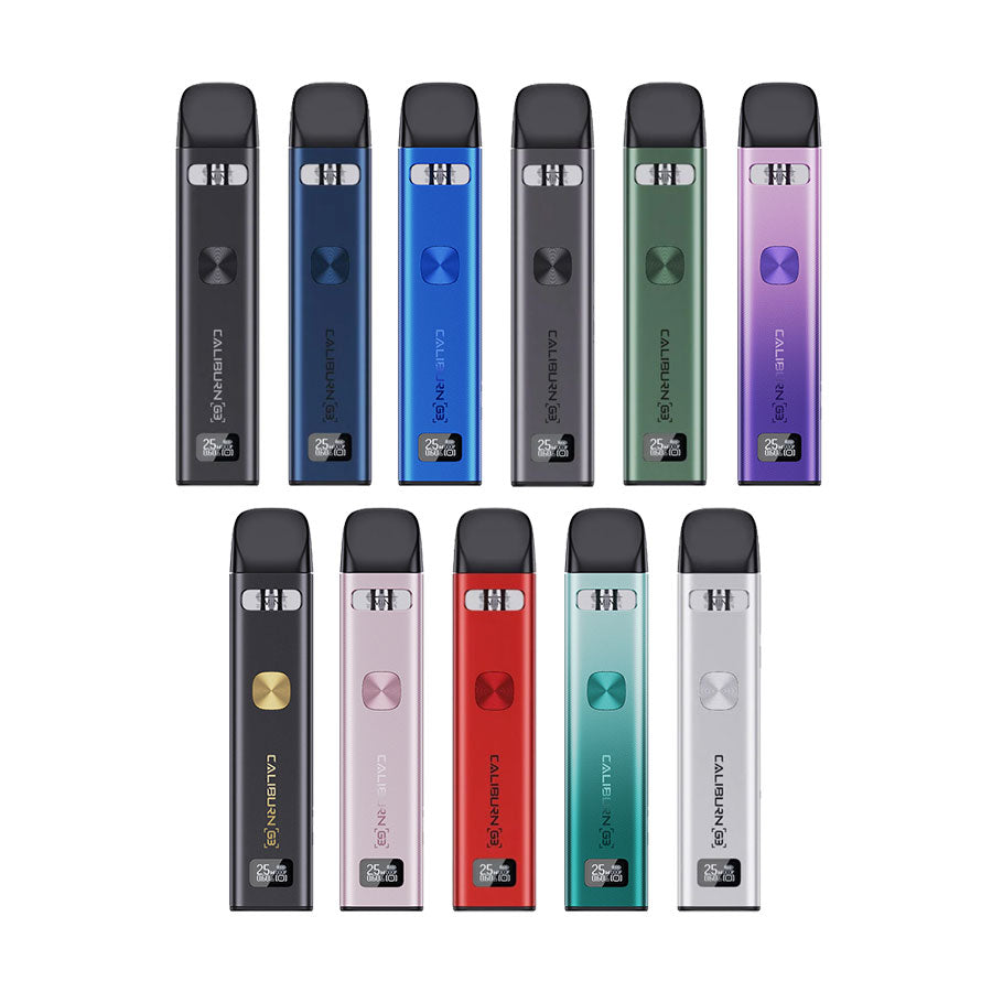 UWELL Caliburn G3 Pod Kit, Black color, adjustable power and dual airflow control, ideal for Ontario and Quebec vapers.