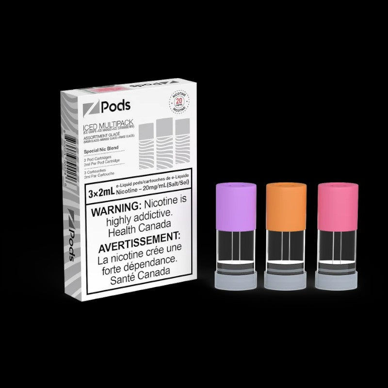 Z Pods Mango Peach Guava Ice flavour pod with balanced 20mg nicotine, smooth and powerful vaping experience, ideal for Ontario and Quebec customers.