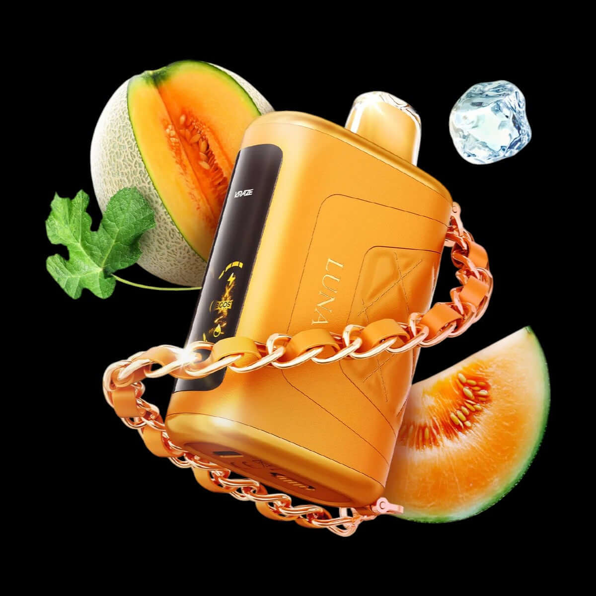 Golden Cantaloupe Ice KRAZE Luna disposable vape – sweet cantaloupe with ice, a refreshing option for Ontario, Ottawa, and Hawkesbury vapers.