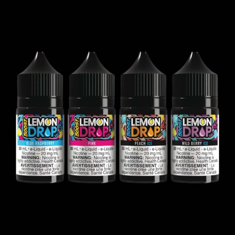Lemon Drop Boost Salt 30 ML, Blue Raspberry flavour, refreshing sweet and tangy vape juice for smooth nicotine absorption, designed for Ontario and Quebec vapers.