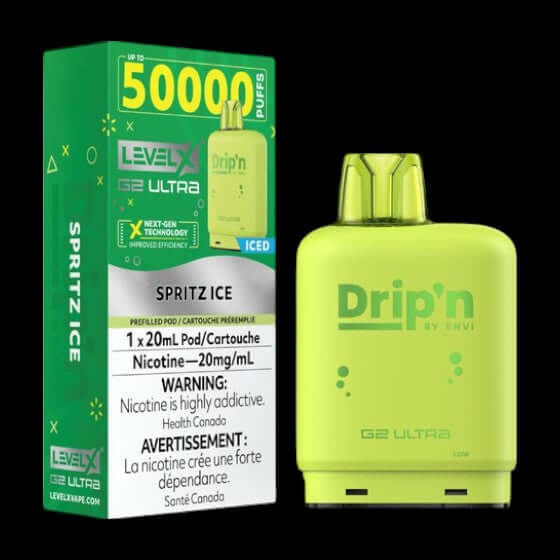 Level X Drip'n G2 Ultra Pod, Spritz Ice flavour, high-capacity dual mesh coil pod designed for lasting vapour and flavour, compatible with Level X devices, ideal for Ontario and Quebec vapers.