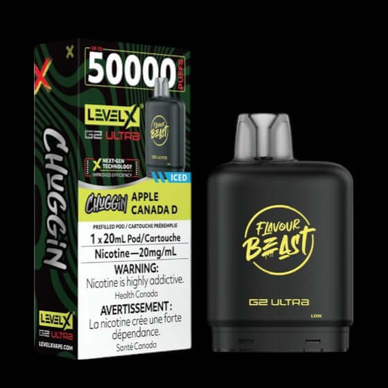 Flavour Beast Level X G2 Ultra Pod 20mL, Chuggin' Blueberry Fizz flavour, smooth bold vape with adjustable airflow, up to 50,000 puffs, premium disposable pod for Ontario and Quebec vapers.
